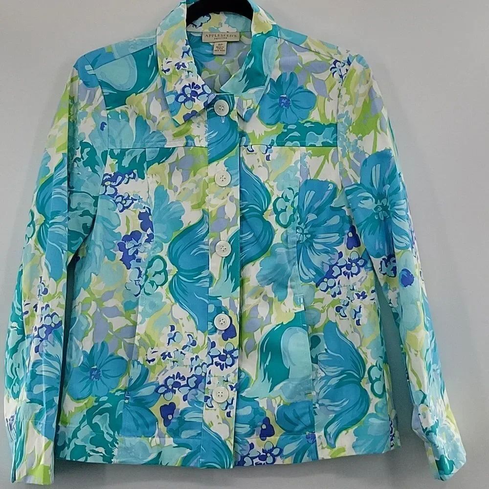 3 For$20 Appleseeds Petite Jacket Blue/Green Floral Print size 8P